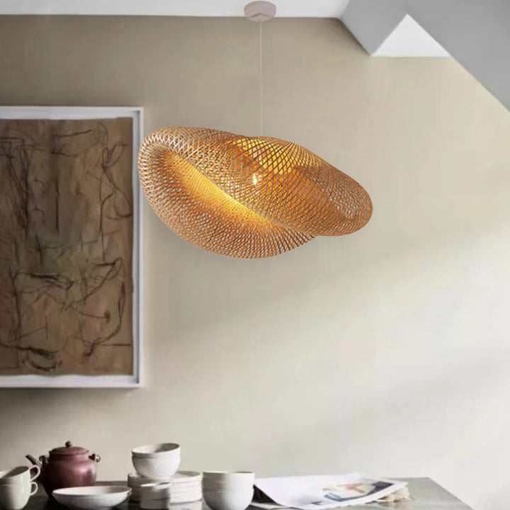 Suspension Luminaire Traditionnel en Bambou Rustique à 1 Lumière pour Salon 