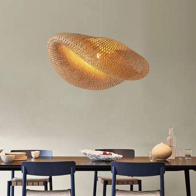 Suspension Luminaire Traditionnel en Bambou Rustique à 1 Lumière pour Salon 