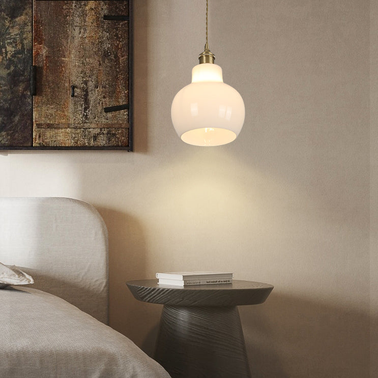Lámpara colgante de 1 luz de vidrio de latón en forma de flor minimalista moderna para dormitorio 