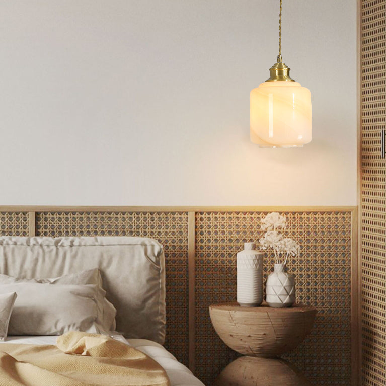 Lámpara colgante de 1 luz de vidrio de latón en forma de flor minimalista moderna para dormitorio 