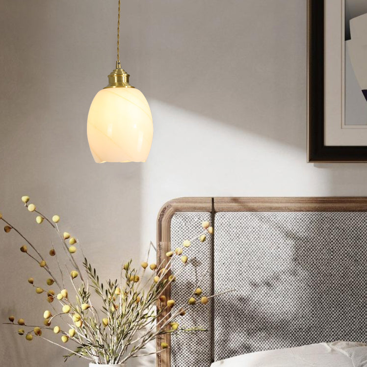 Lámpara colgante de 1 luz de vidrio de latón en forma de flor minimalista moderna para dormitorio 