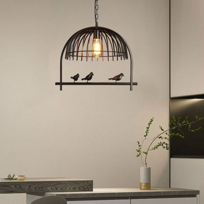 Zeitgenössische Retro Käfig Eisen 1-Licht Pendelleuchte für Esszimmer 