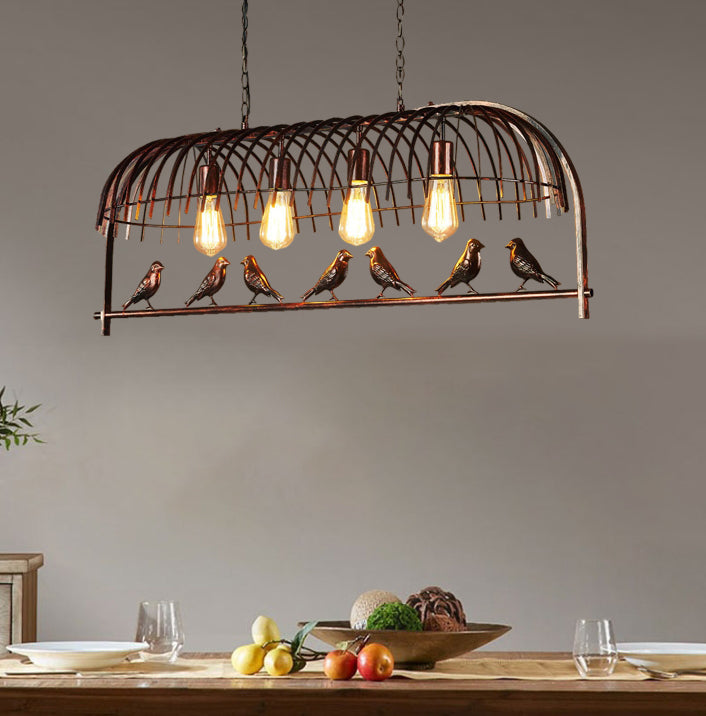 Jaula de pájaros retro contemporánea de hierro con candelabro de 4 luces para comedor 
