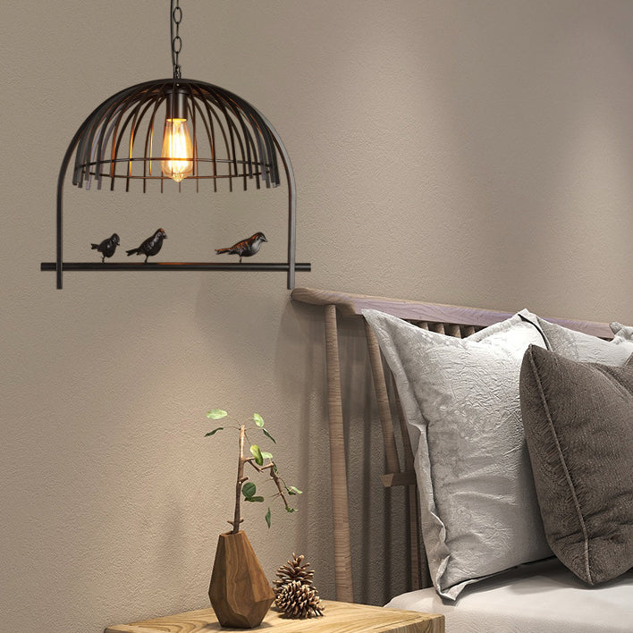 Zeitgenössische Retro Käfig Eisen 1-Licht Pendelleuchte für Esszimmer 