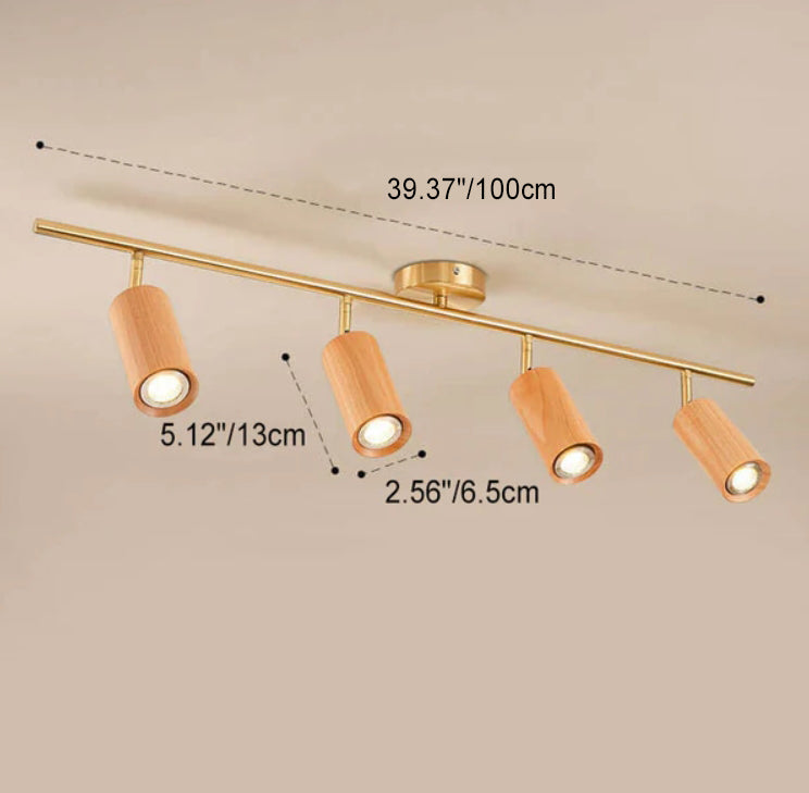 Modern Minimalist Walnut Wood Spotlight Linear Track Rubberwood Iron LED Semi-Flush Mount Ceiling Light for Living Room