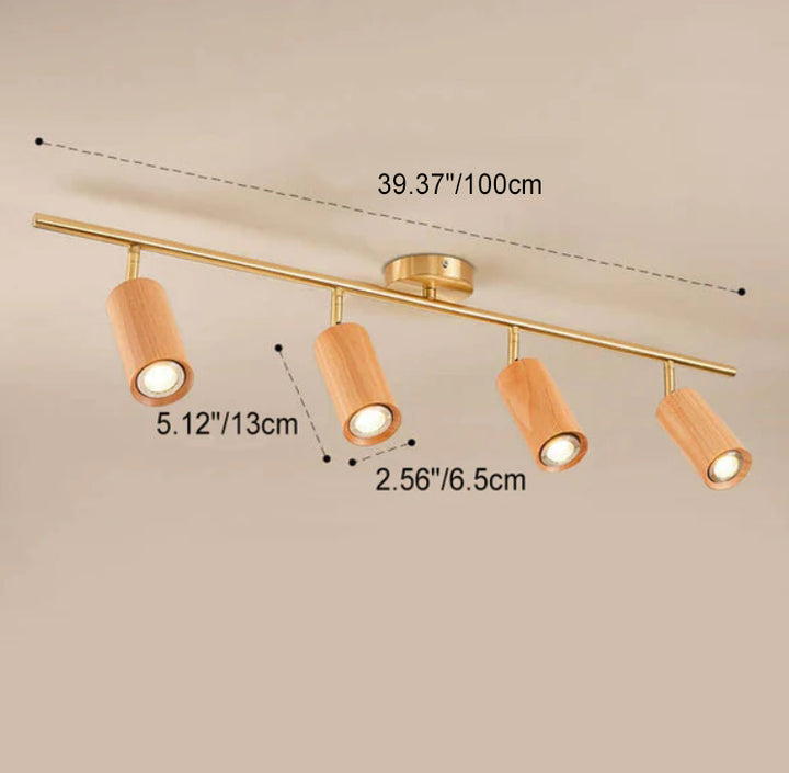 Modern Minimalist Walnut Wood Spotlight Linear Track Rubberwood Iron LED Semi-Flush Mount Ceiling Light for Living Room