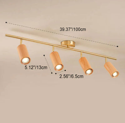 Foco de madera de nogal minimalista nórdico de pista lineal 1/2/3/4 luces LED semi-empotradas para techo 