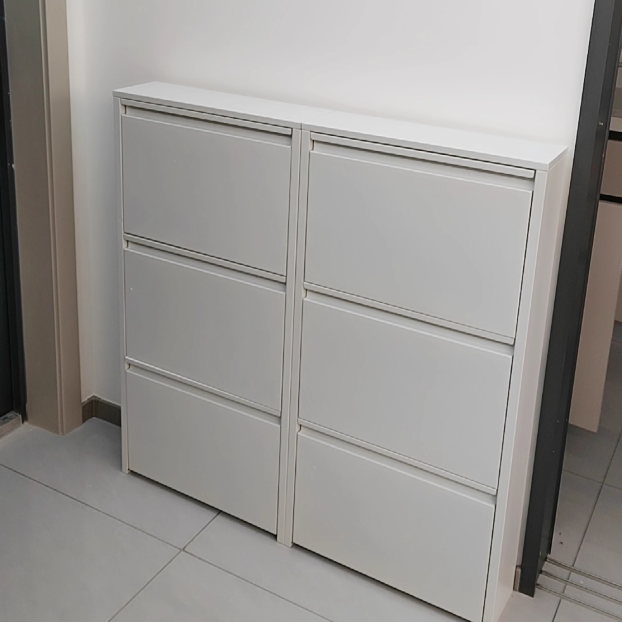 Modern Minimalist Steel Slim Rectangular Shoe Storage With Flip Drawers 3/4 Tier For Entryway