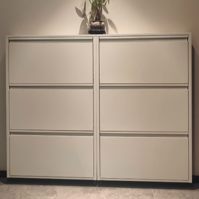 Modern Minimalist Steel Slim Rectangular Shoe Storage With Flip Drawers 3/4 Tier For Entryway