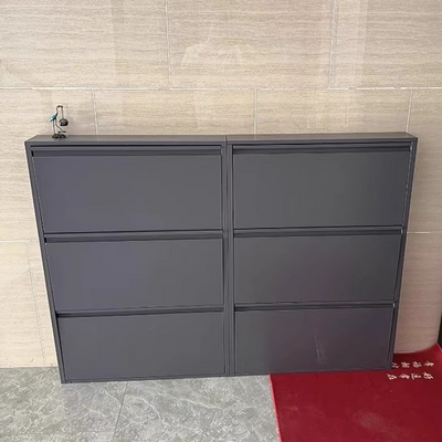 Modern Minimalist Steel Slim Rectangular Shoe Storage With Flip Drawers 3/4 Tier For Entryway
