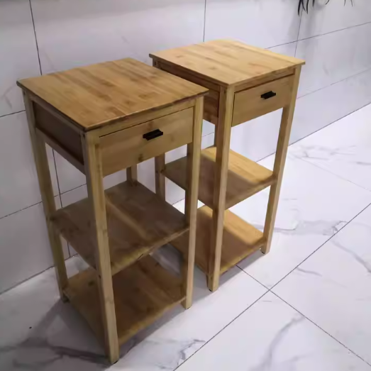 Traditional Chinese Rectangular Bamboo Wood Side Table 2/3 Tier For Living Room