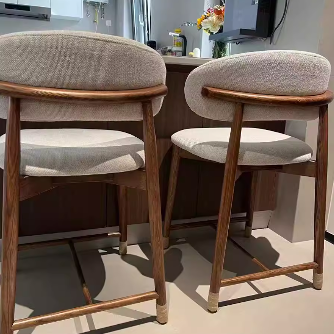 Zeitgenössischer Einfachheit Massivholz Baumwolle Leinen Barhocker Rückenlehne ohne Armlehnen für Esszimmer 