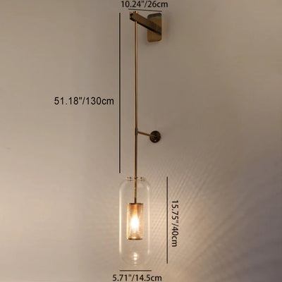 Clear Glass 1-Light Cylinder Long Armed Sconce Lamp