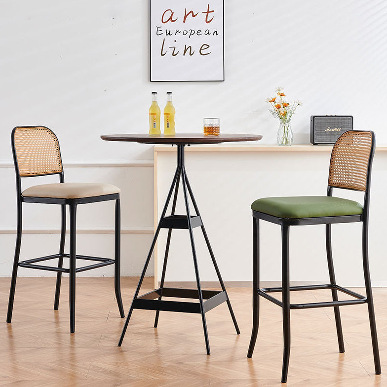 Modern Minimalist PE Nappa Leather Iron Rectangular Bar Stool Backrest Armless For Dining Room