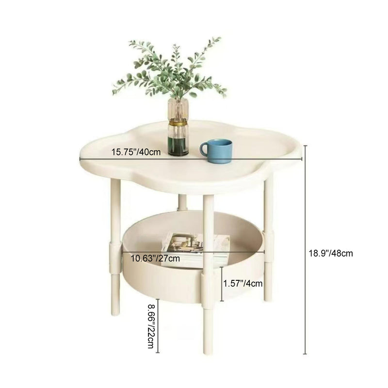 Mesa Auxiliar de Acero al Carbono con Bandeja de Plástico Estilo Francés Tradicional y Estantes de Almacenamiento de 2 Niveles para Sala de Estar 