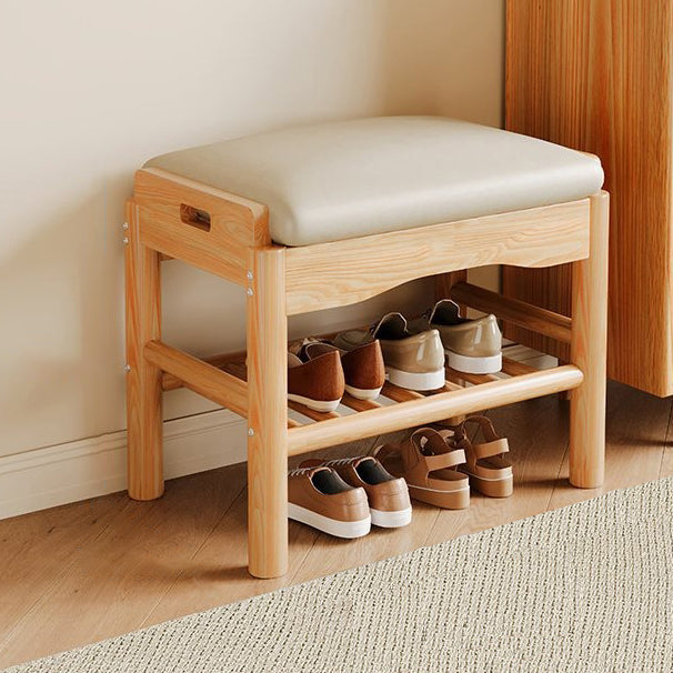 Contemporary Simplicity Rectangle PU Leather Pine Backless Armless Footstool 2 - Tier For Entryways