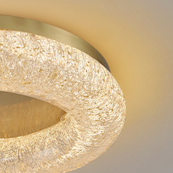 Contemporary Luxury Gold Leaf Resin Finish Copper Ring LED Flush Mount Ceiling Light For Living Room