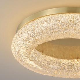 Contemporary Luxury Gold Leaf Resin Finish Copper Ring LED Flush Mount Ceiling Light For Living Room