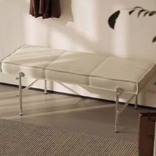 Modern Transitional Rectangular PU Leather Upholstered Stainless Steel Entryway Bench Footstool For Living Room