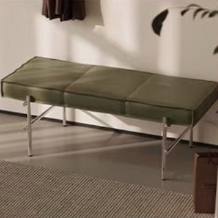 Modern Transitional Rectangular PU Leather Upholstered Stainless Steel Entryway Bench Footstool For Living Room