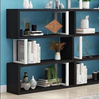 أرفف كتب خشبية فولاذية طبيعية عمودية هندسية اسكندنافية معاصرة 3/4/5/6 طبقات تصميم مفتوح الظهر لأرفف قائمة للمكتب المنزلي 