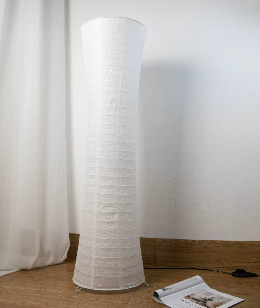 Lámpara de pie contemporánea nórdica de papel con columna cúbica de 2 luces para dormitorio 