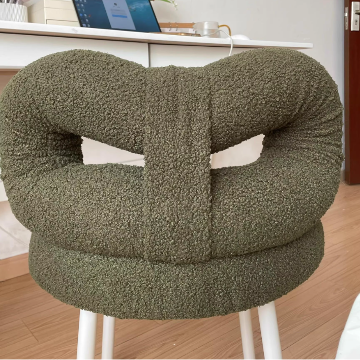 Tabouret de coiffeuse en fer sans dossier avec nœud créatif en laine d&