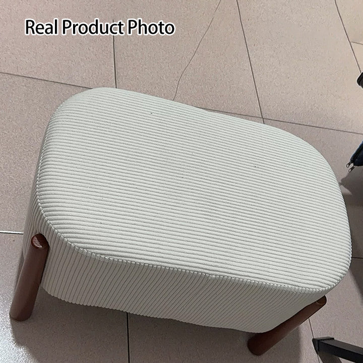 Modern Minimalist Oval Rubberwood Corduroy Teddy Fleece Faux Mink Fur Yarn Sponge Low Stool Backless Armless For Hallway