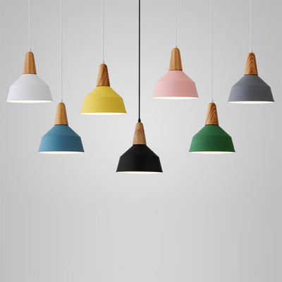 Nordic Minimalist Macaron Solid Color Aluminum Wood 1-Light Pendant Light