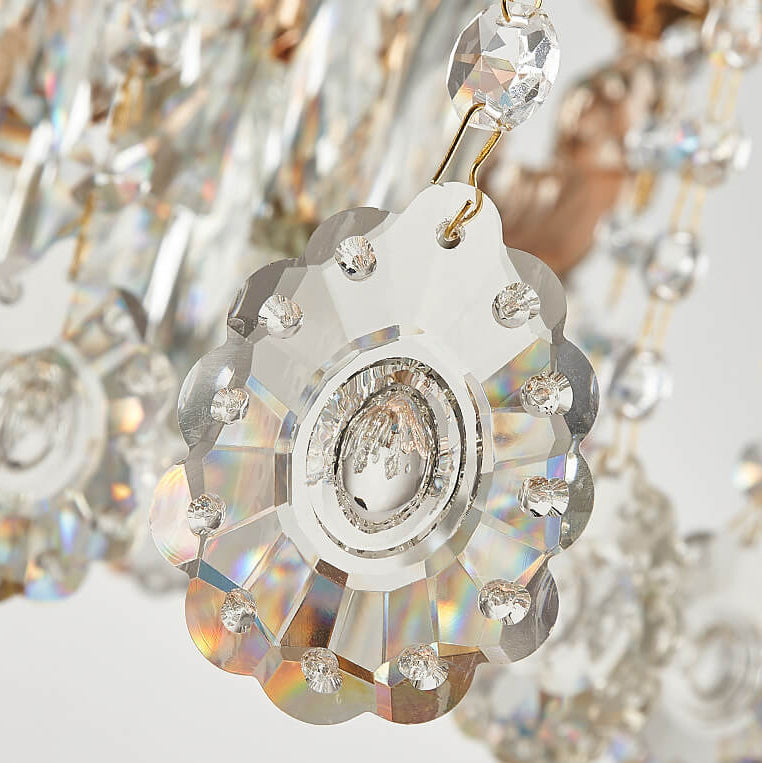 Traditional European Flower Candelabra Zinc Alloy Crystal Glass Ceramic 6/8/10/12-Light Chandelier For Living Room