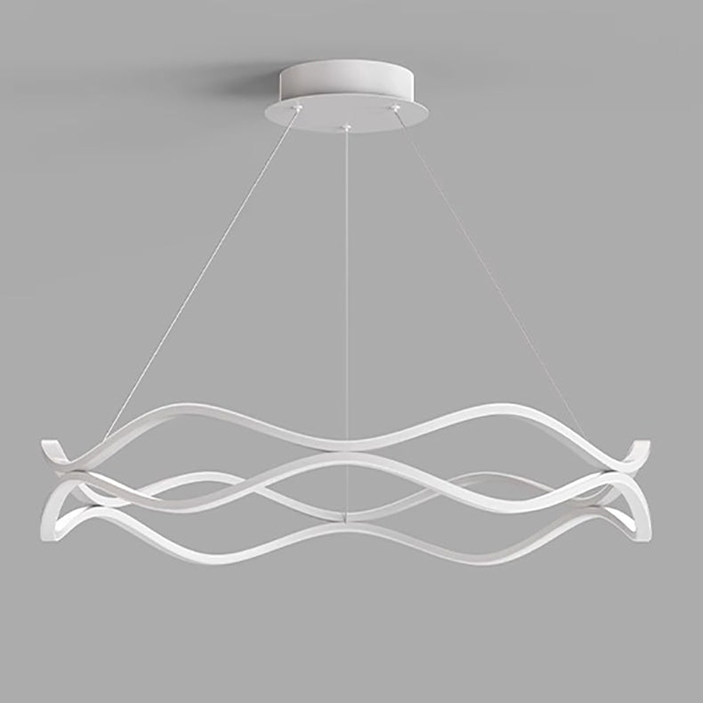 Zeitgenössischer nordischer Eisen-Aluminium-Silica-Rundwellen-LED-Kronleuchter für Esszimmer 