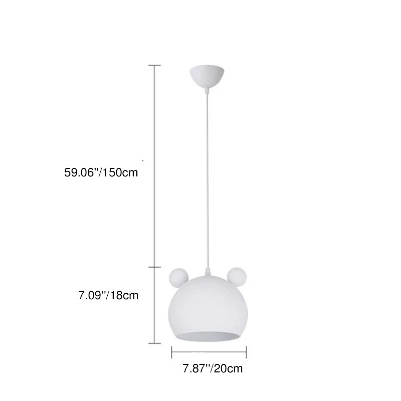 Modern Minimalist Irom Cartoon Bear Head 1-Light Dome Pendant Light For Living Room