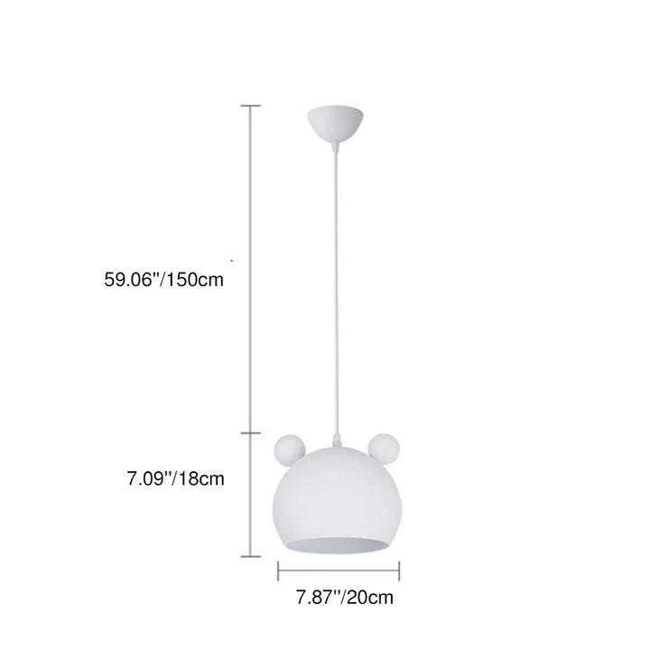 Modern Minimalist Irom Cartoon Bear Head 1-Light Dome Pendant Light For Living Room