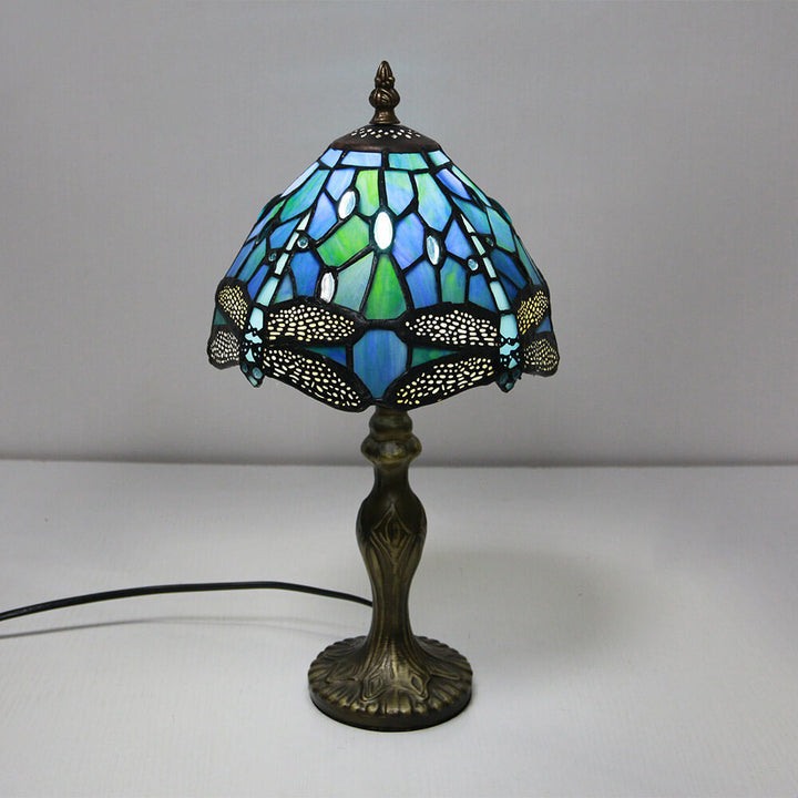 Vintage Tiffany Tierblumen Dekoration Buntglas Kuppel 1-Licht Tischlampe 