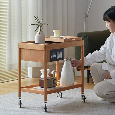 Mesa de café rectangular de vidrio y madera escandinava contemporánea de 2 niveles para sala de estar 