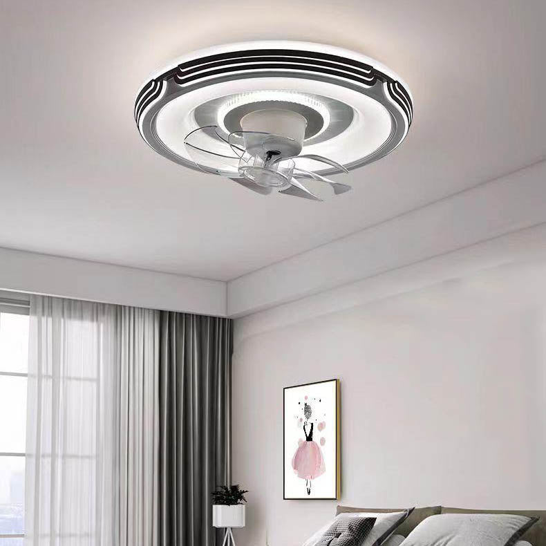 Moderner minimalistischer runder Hardware-LED-Deckenventilator mit Deckenleuchte für das Wohnzimmer 