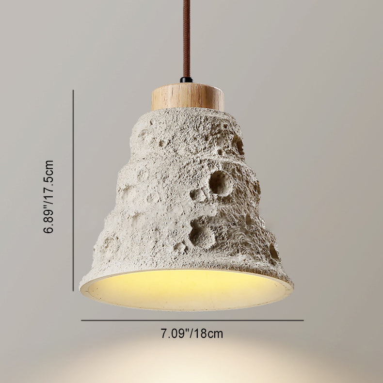 Zeitgenössische industrielle Kuppel konische Massivholz Zement 1-Licht Pendelleuchte für Wohnzimmer 