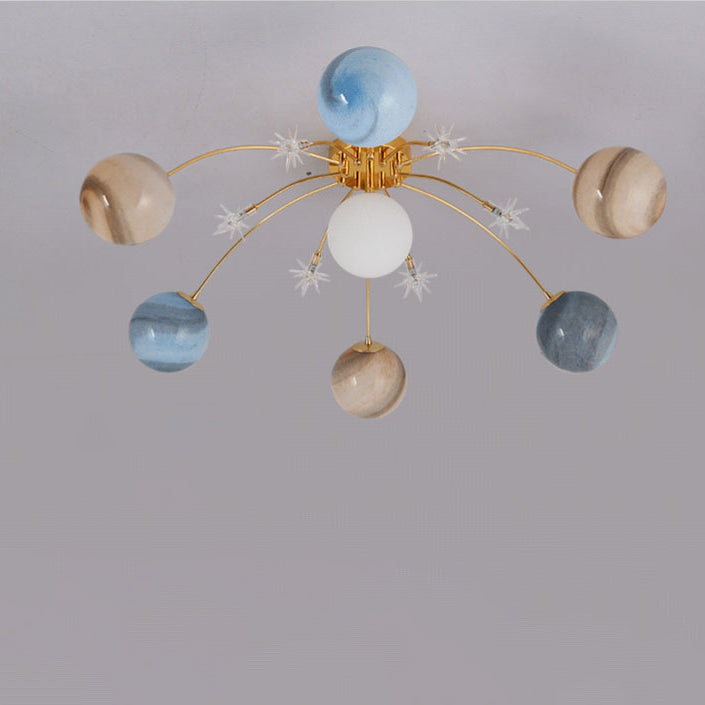 Plafonnier semi-encastré contemporain créatif ciel étoilé lune en verre de fer à 13 lumières pour chambre 