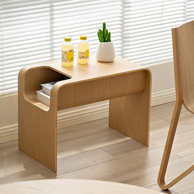 Table d'appoint en bois massif minimaliste moderne en forme de C avec rangement pour le salon 