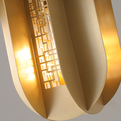 Traditional Chinese Copper Glass Cylinder Elliptical Hollow 1/3/6 Light Chandelier For Entryway