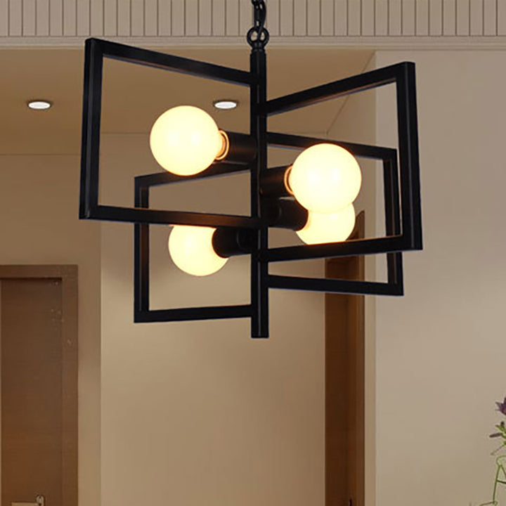 Chandelier moderne minimaliste carré en fer à 4 lumières pour salon 