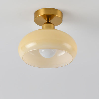 Modern Simplicity Round Hardware Glass 1-Light Semi-Flush Mount Ceiling Light For Bedroom