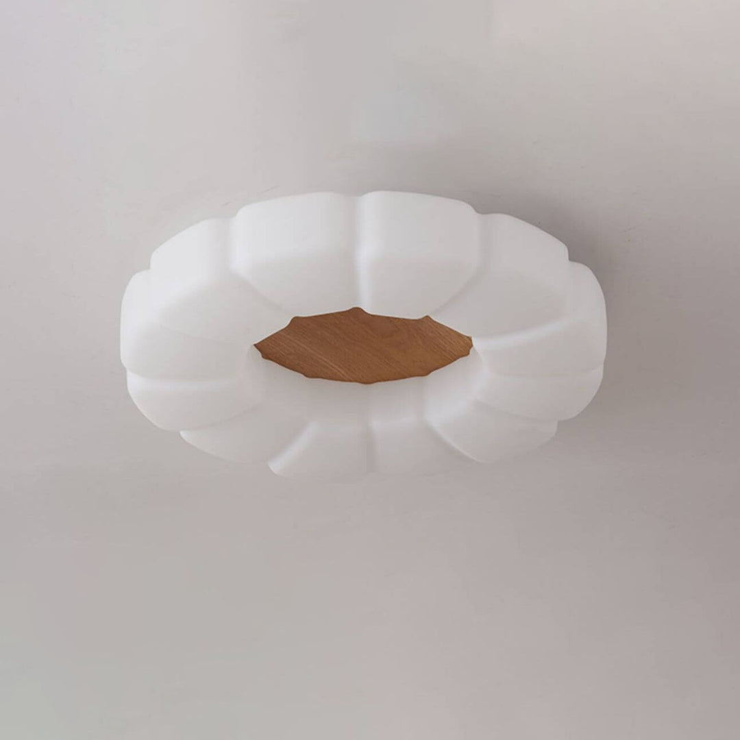 Contemporary Creative Petals Hardware PE Wood Grain LED Flush Mount Ceiling Light for Bedroom