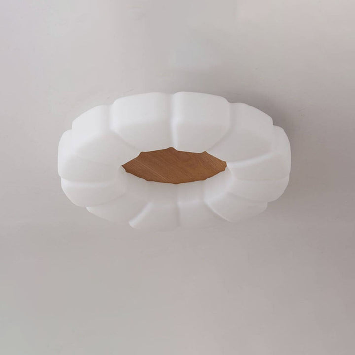 Contemporary Creative Petals Hardware PE Wood Grain LED Flush Mount Ceiling Light for Bedroom