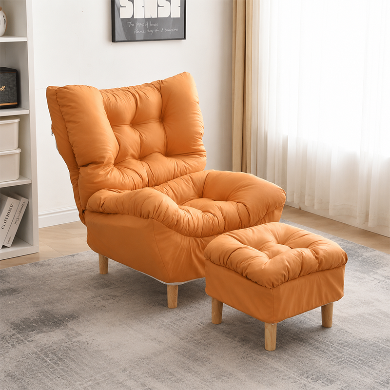 Sillón auxiliar rectangular moderno y minimalista de tela sherpa de tejido sintético, con estructura de acero y madera, respaldo y reposapiés, para sala de estar 