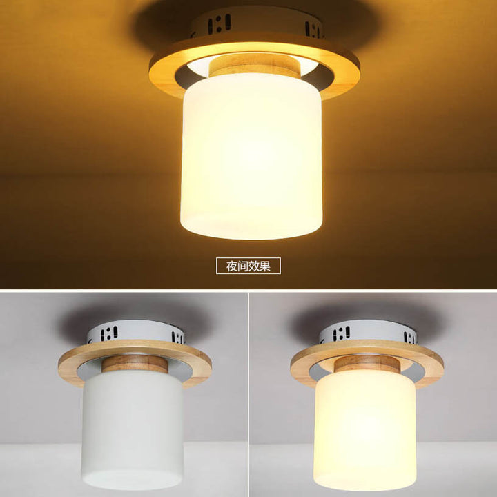 Luz de techo semiempotrada de 1 luz cuadrada circular de madera minimalista nórdica moderna 