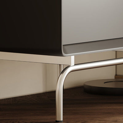 Table de chevet rectangulaire en bois et acier inoxydable minimaliste moderne à 2 tiroirs pour salon 