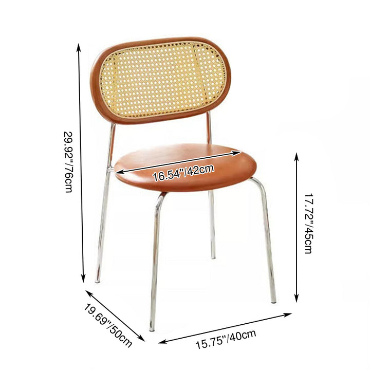 Contemporary Vintage Round Rectangular Rubberwood Plywood Iron Faux Leather PE Rattan Dining Chair Backrest For Dining Room