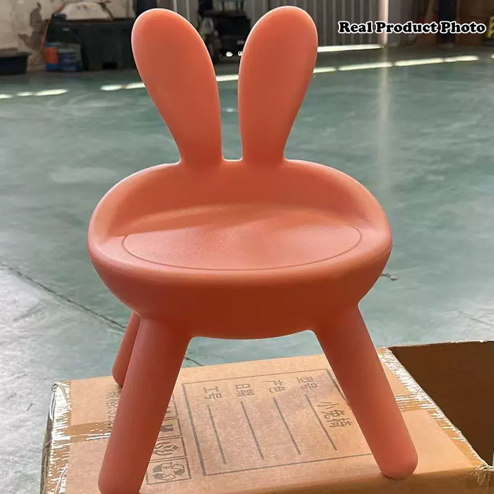 Contemporary Creative Kids PP Bunny Ear Round Footstool With Backrest For Entryway And Living Room