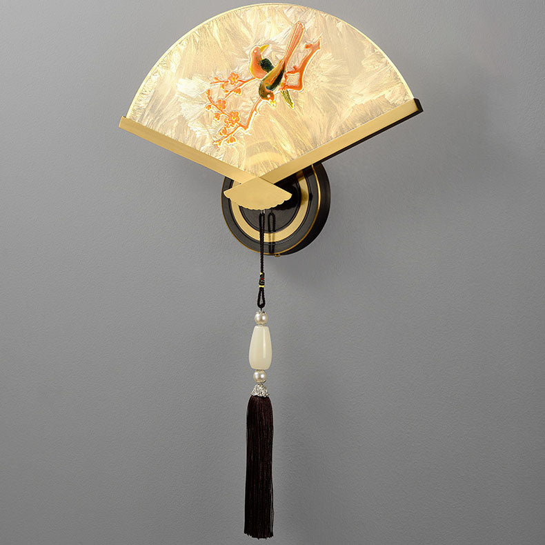 Lámpara de aplique de pared LED de acrílico de magnesio y cobre acanalado chino tradicional para dormitorio 